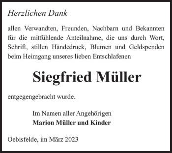 Traueranzeige von Siegfried Müller  von Magdeburger Volksstimme