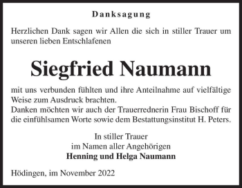 Traueranzeige von Siegfried Naumann  von Magdeburger Volksstimme
