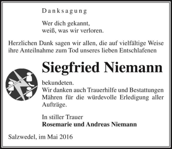 Traueranzeige von Siegfried Niemann  von Magdeburger Volksstimme