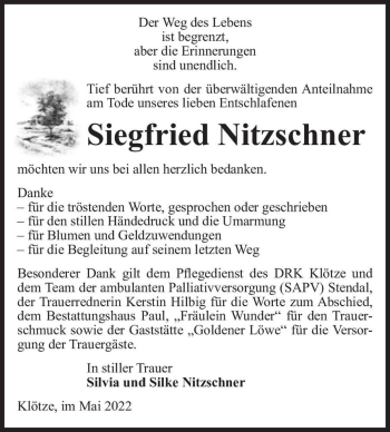 Traueranzeige von Siegfried Nitzschner  von Magdeburger Volksstimme
