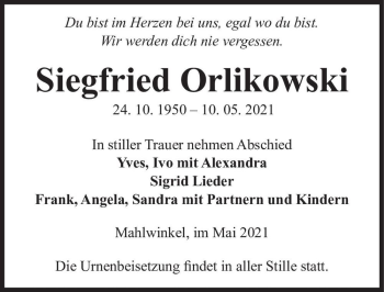 Traueranzeige von Siegfried Orlikowski  von Magdeburger Volksstimme
