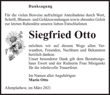 Traueranzeige von Siegfried Otto  von Magdeburger Volksstimme