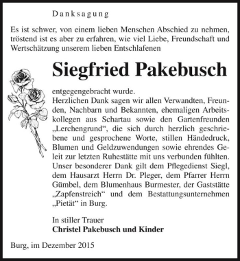 Traueranzeige von Siegfried Pakebusch  von Magdeburger Volksstimme
