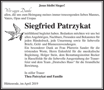 Traueranzeige von Siegfried Patrzykat  von Magdeburger Volksstimme
