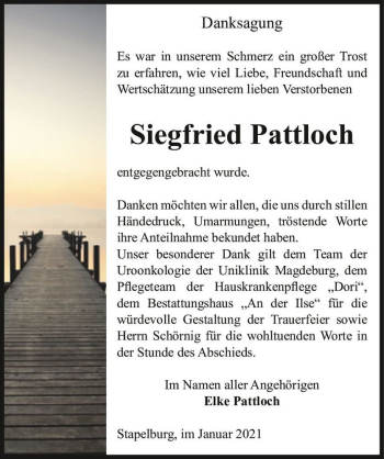 Traueranzeige von Siegfried Pattloch  von Magdeburger Volksstimme