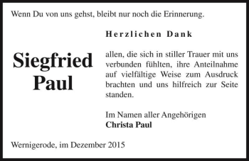 Traueranzeige von Siegfried Paul  von Magdeburger Volksstimme