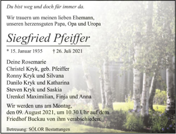 Traueranzeige von Siegfried Pfeiffer  von Magdeburger Volksstimme