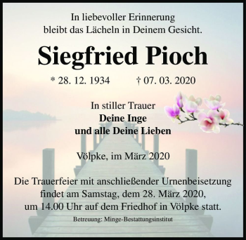 Traueranzeige von Siegfried Pioch  von Magdeburger Volksstimme