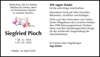 Traueranzeige von Siegfried Pioch  von Magdeburger Volksstimme
