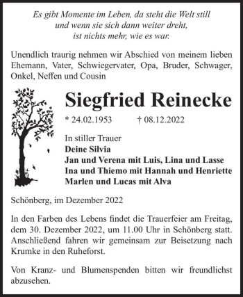 Traueranzeige von Siegfried Reinecke  von Magdeburger Volksstimme