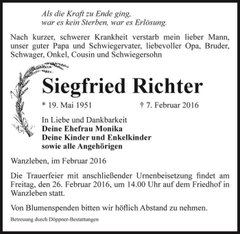 Traueranzeige von Siegfried Richter  von Magdeburger Volksstimme