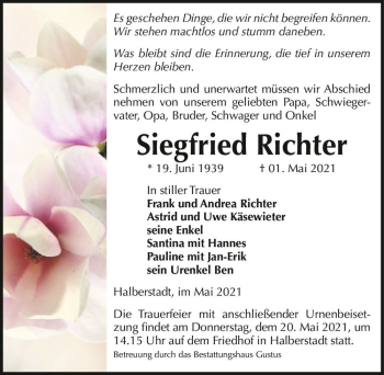 Traueranzeige von Siegfried Richter  von Magdeburger Volksstimme