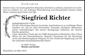 Traueranzeige von Siegfried Richter  von Magdeburger Volksstimme