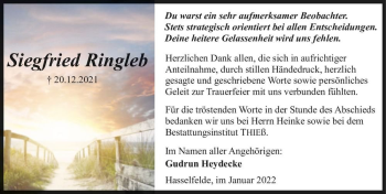Traueranzeige von Siegfried Ringleb  von Magdeburger Volksstimme