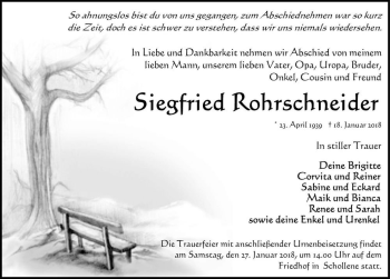 Traueranzeige von Siegfried Rohrschneider  von Magdeburger Volksstimme