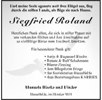 Traueranzeige von Siegfried Roland  von Magdeburger Volksstimme