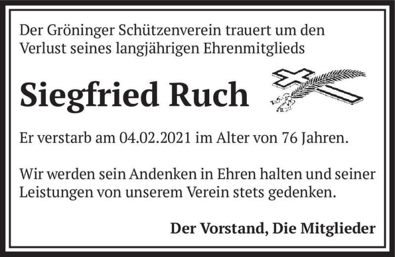 Traueranzeige für Siegfried Ruch  vom 13.03.2021 aus Magdeburger Volksstimme