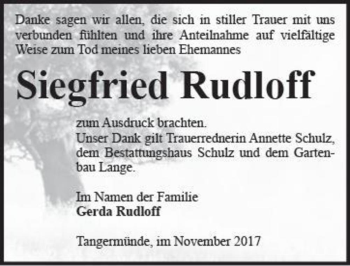 Traueranzeige von Siegfried Rudloff  von Magdeburger Volksstimme