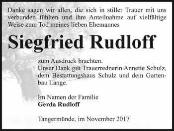 Traueranzeige von Siegfried Rudloff  von Magdeburger Volksstimme