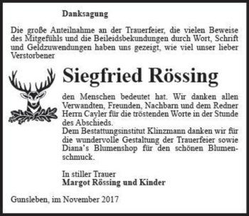 Traueranzeige von Siegfried Rössing  von Magdeburger Volksstimme