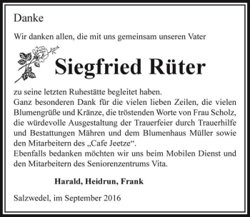 Traueranzeige von Siegfried Rüter  von Magdeburger Volksstimme
