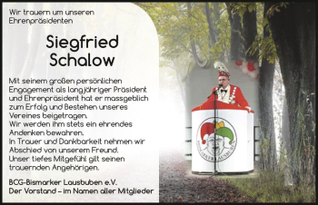 Traueranzeige von Siegfried Schalow  von Magdeburger Volksstimme