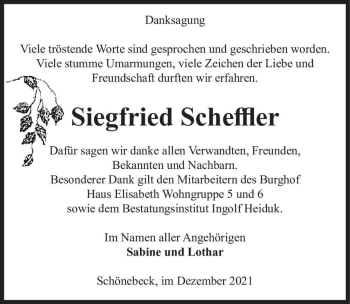 Traueranzeige von Siegfried Scheffler  von Magdeburger Volksstimme