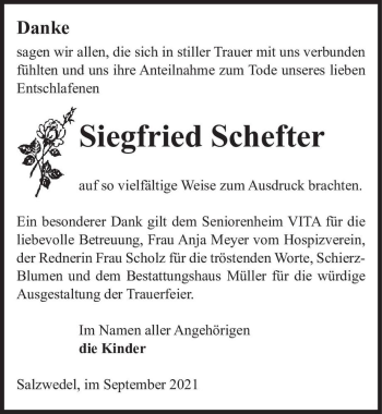 Traueranzeige von Siegfried Schefter  von Magdeburger Volksstimme