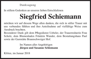 Traueranzeige von Siegfried Schiemann  von Magdeburger Volksstimme