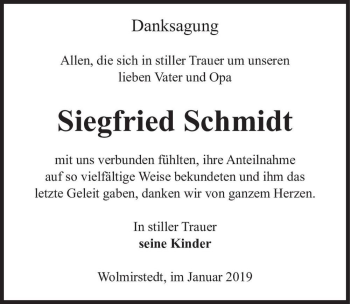 Traueranzeige von Siegfried Schmidt  von Magdeburger Volksstimme