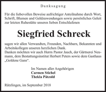 Traueranzeige von Siegfried Schreck  von Magdeburger Volksstimme