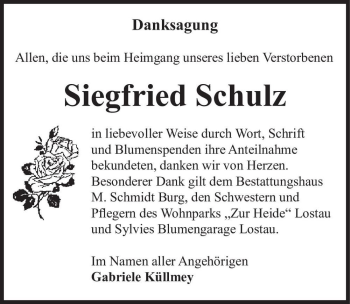 Traueranzeige von Siegfried Schulz  von Magdeburger Volksstimme