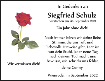 Traueranzeige von Siegfried Schulz  von Magdeburger Volksstimme
