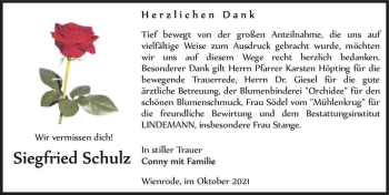 Traueranzeige von Siegfried Schulz  von Magdeburger Volksstimme