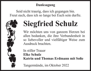 Traueranzeige von Siegfried Schulz  von Magdeburger Volksstimme