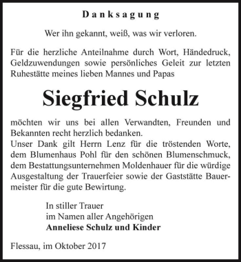 Traueranzeige von Siegfried Schulz  von Magdeburger Volksstimme