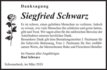 Traueranzeige von Siegfried Schwarz  von Magdeburger Volksstimme