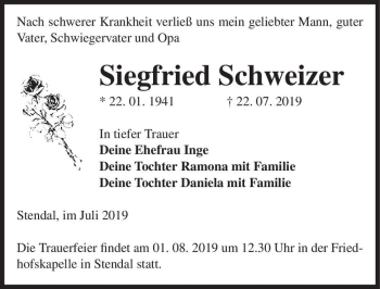 Traueranzeige von Siegfried Schweizer  von Magdeburger Volksstimme