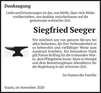 Traueranzeige von Siegfried Seeger  von Magdeburger Volksstimme