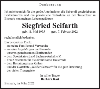 Traueranzeige von Siegfried Seifarth  von Magdeburger Volksstimme