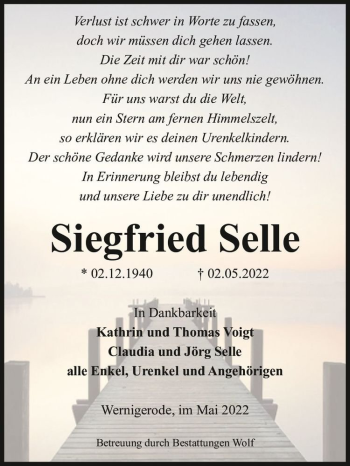 Traueranzeige von Siegfried Selle  von Magdeburger Volksstimme