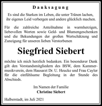 Traueranzeige von Siegfried Siebert  von Magdeburger Volksstimme