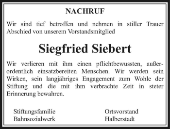 Traueranzeige von Siegfried Siebert  von Magdeburger Volksstimme