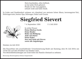 Traueranzeige von Siegfried Sievert  von Magdeburger Volksstimme
