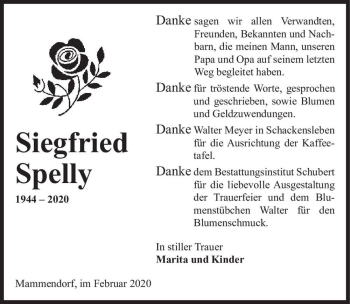 Traueranzeige von Siegfried Spelly  von Magdeburger Volksstimme
