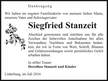 Traueranzeige von Siegfried Stanzeit  von Magdeburger Volksstimme