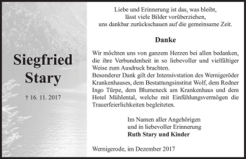 Traueranzeige von Siegfried Stary  von Magdeburger Volksstimme