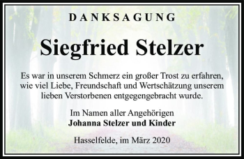 Traueranzeige von Siegfried Stelzer  von Magdeburger Volksstimme