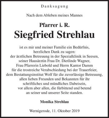 Traueranzeige von Siegfried Strehlau  von Magdeburger Volksstimme