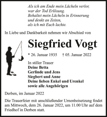 Traueranzeige von Siegfried Vogt  von Magdeburger Volksstimme